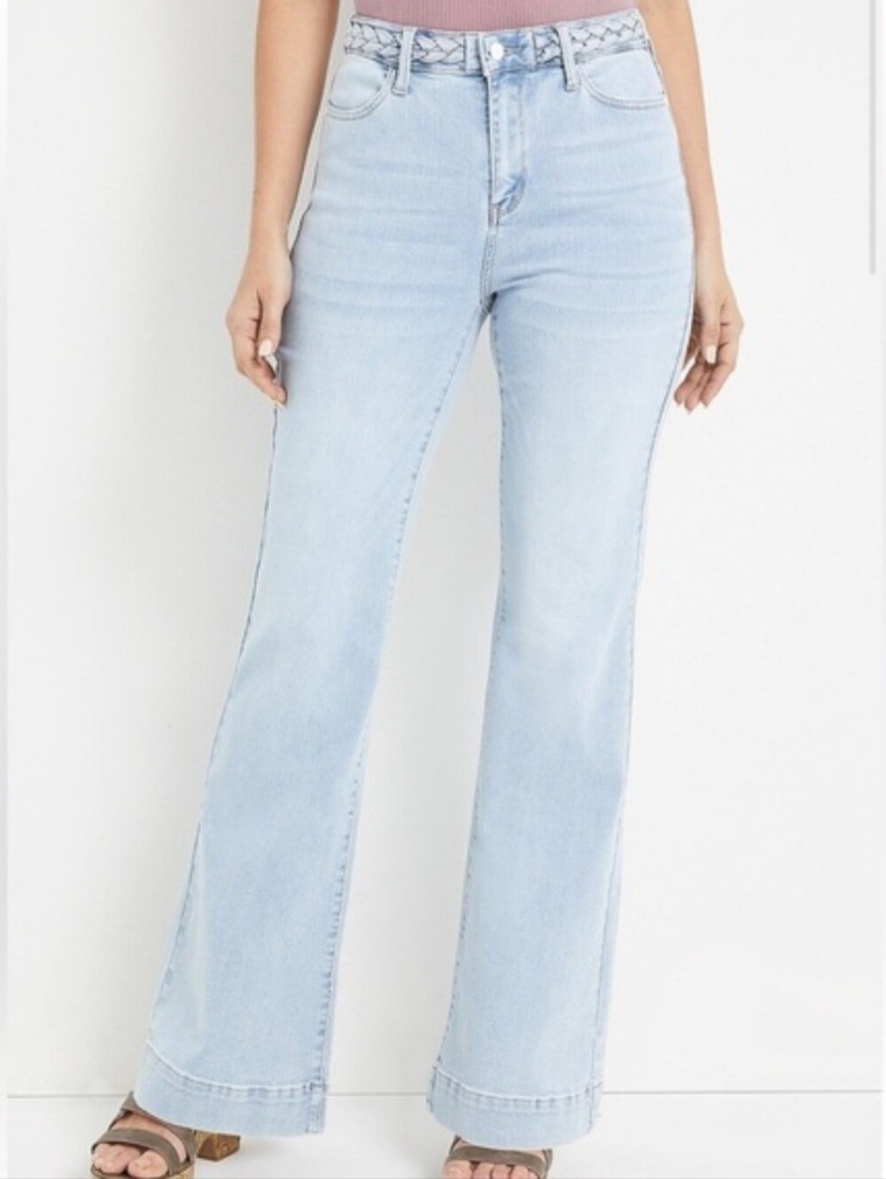 Judy Blue Cadence Hi-Waist Braided Wide Leg Flare Jeans Women's 9/29 Light Blue